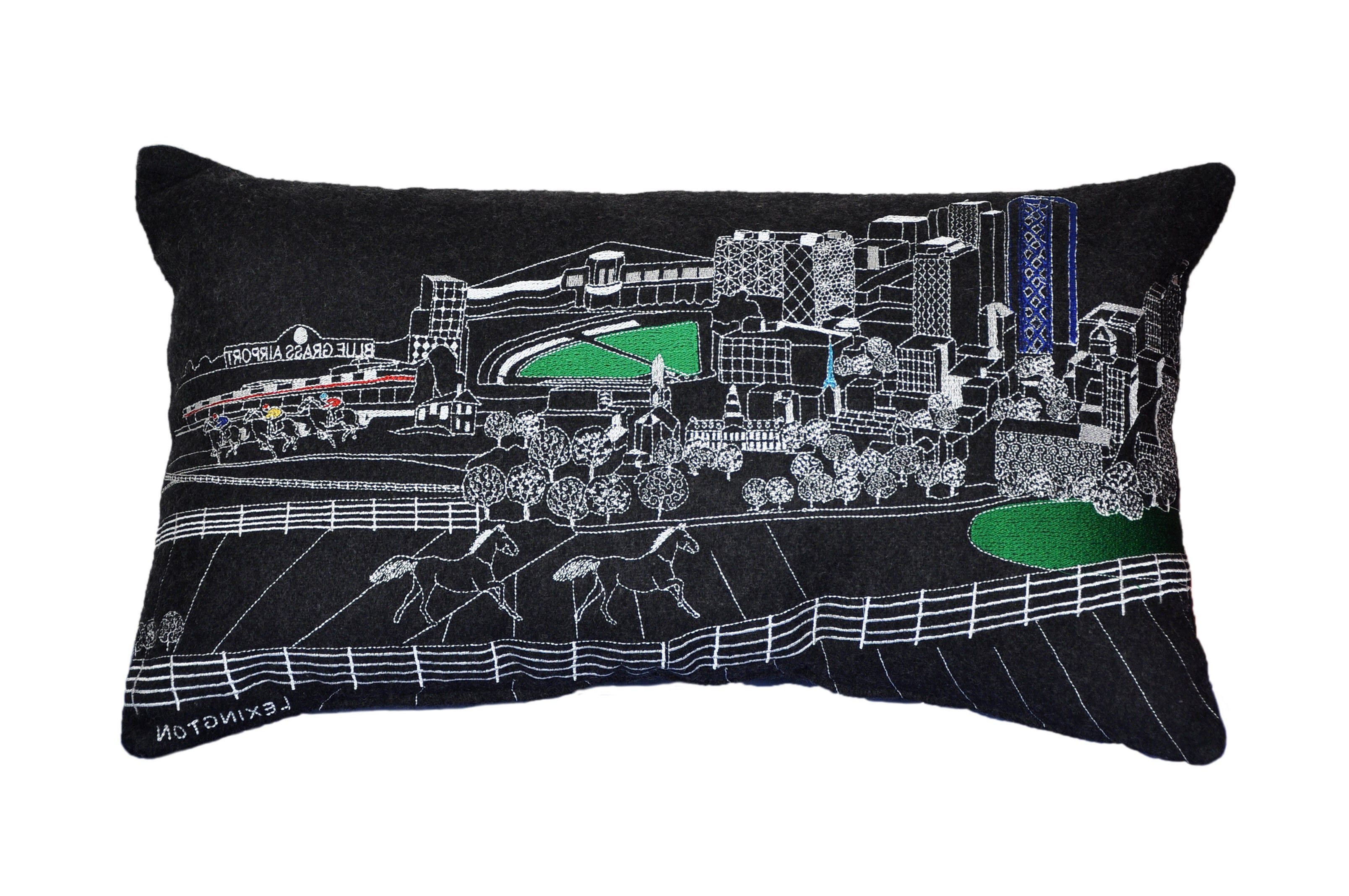 14" X 24" Black Gray and White Hometown Pride Wool Lumbar Throw Pillow