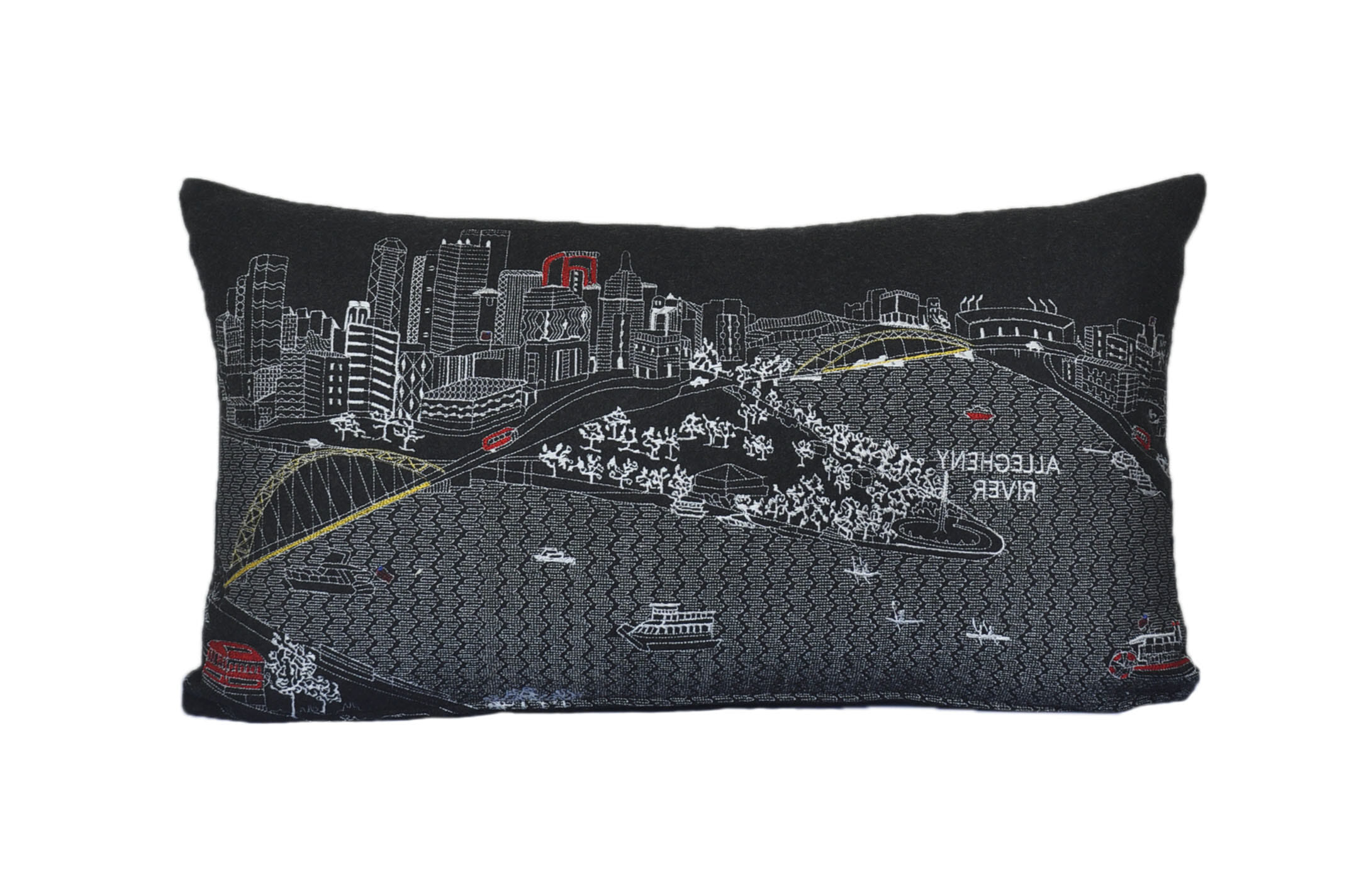 14" X 24" Black Gray and White Hometown Pride Wool Lumbar Throw Pillow