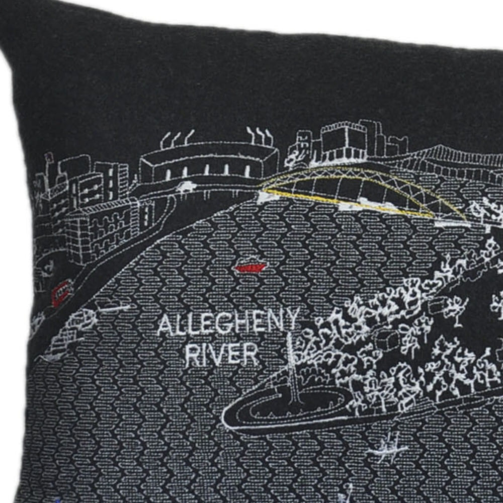 14" X 24" Black Gray and White Hometown Pride Wool Lumbar Throw Pillow