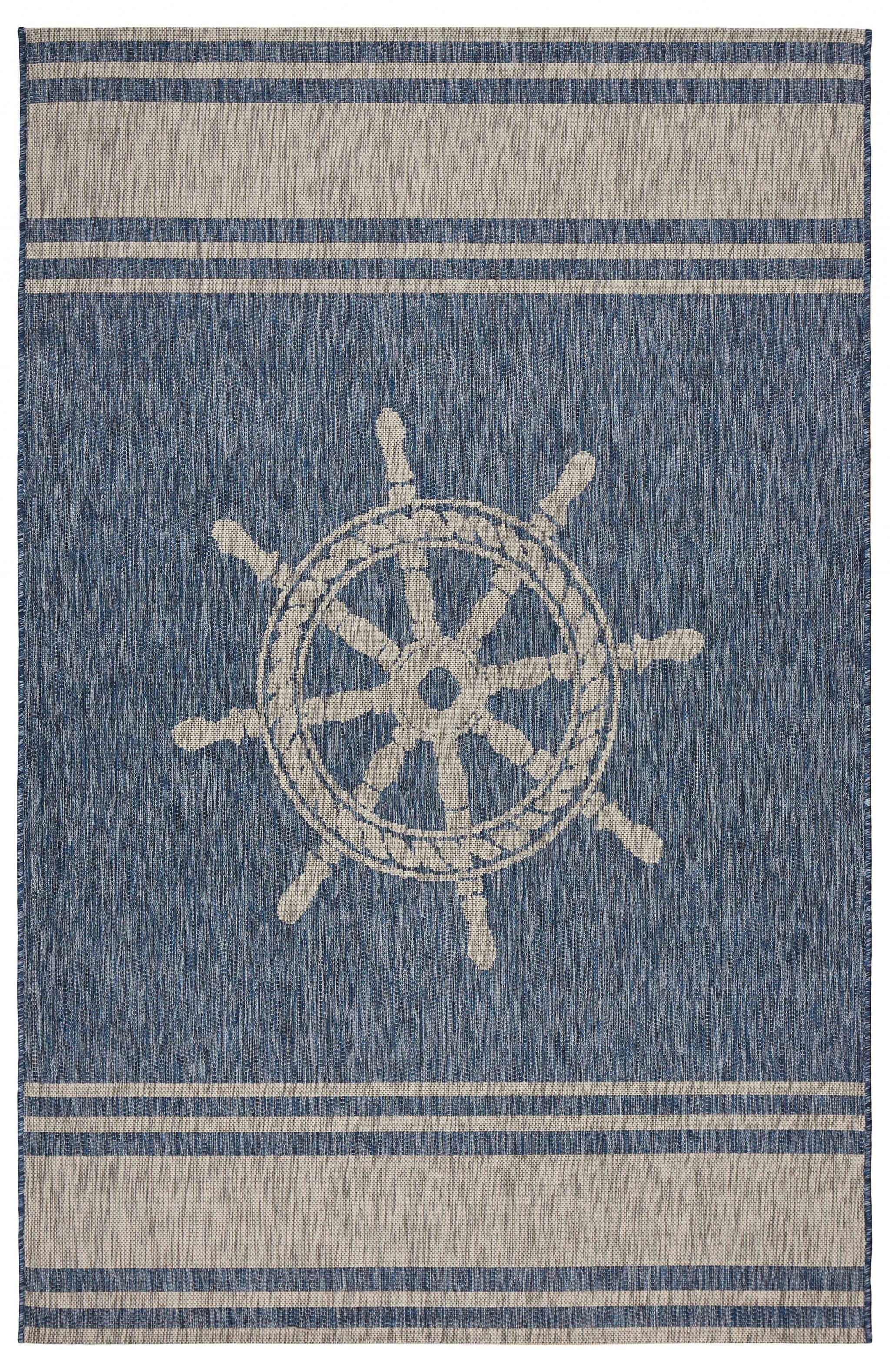 8' X 9' Blue And Gray Indoor Outdoor Area Rug