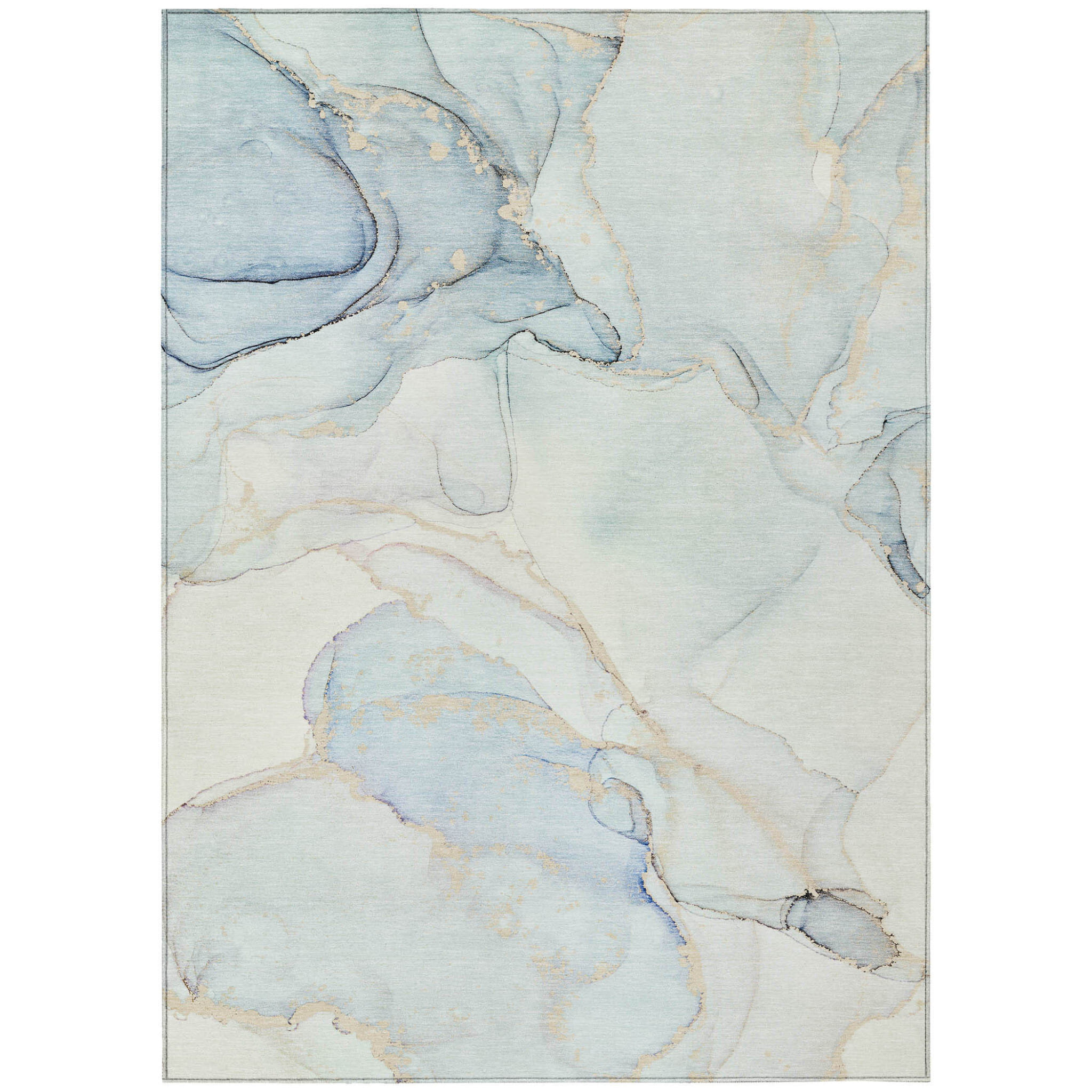 9' X 12' Beige and Blue Abstract Washable Non Skid Indoor Outdoor Area Rug