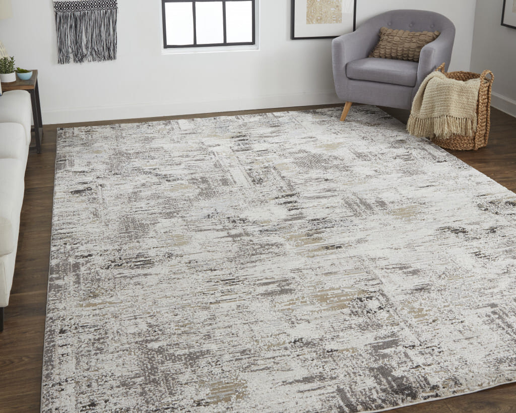 8' X 10' Gray and Ivory Abstract Power Loom Distressed Area Rug