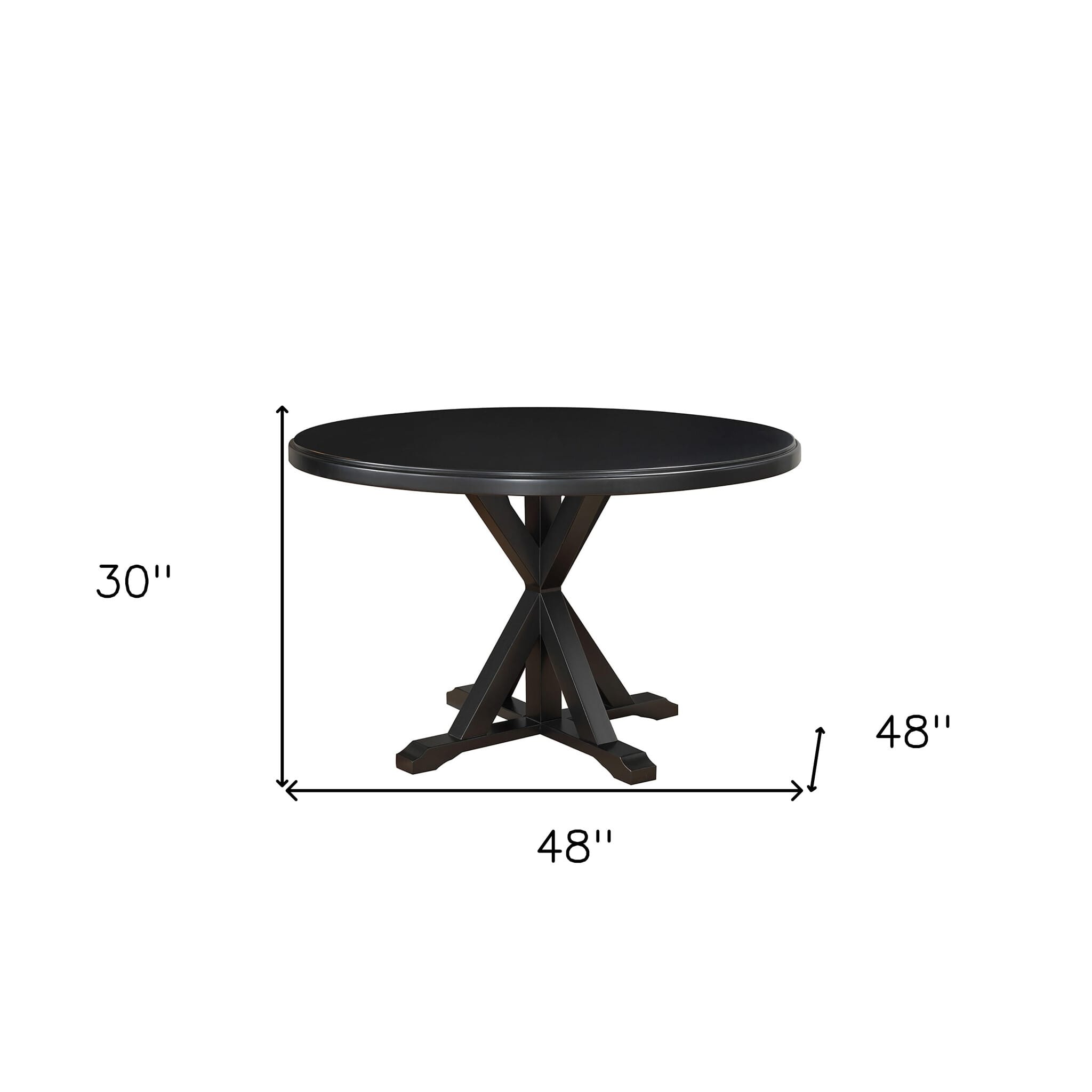 48" Black Rounded Solid Manufactured Wood And Solid Wood Pedestal Base Dining Table