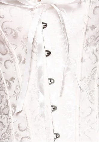 One Set- Ivory White Floral Jacquard Tapestry Boning Bridal Corset Bustier with Tutu Skirt