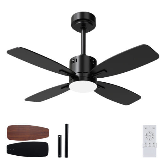42inch Ceiling Fan with Light and Remote 3CCT LED with Memory 4H Timer 6 Speeds-Black - Color: Black