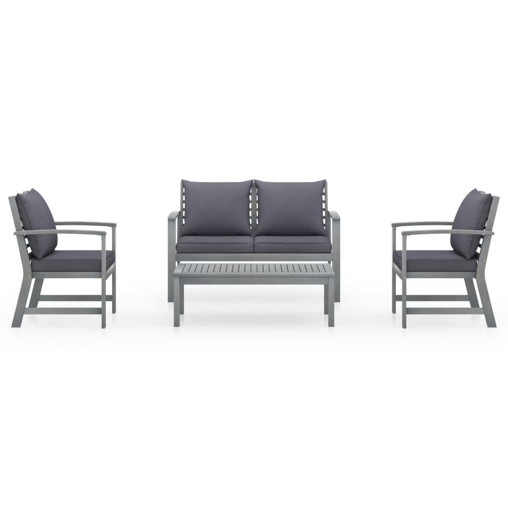 4 Piece Patio Lounge Set with Cushions Solid Acacia Wood