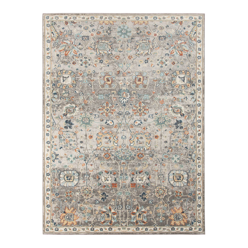 8' X 10' Blue and Orange Floral Stain Resistant Indoor Outdoor Area Rug