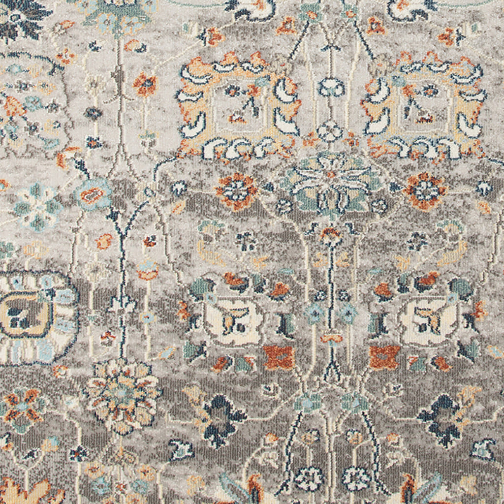 8' X 10' Blue and Orange Floral Stain Resistant Indoor Outdoor Area Rug