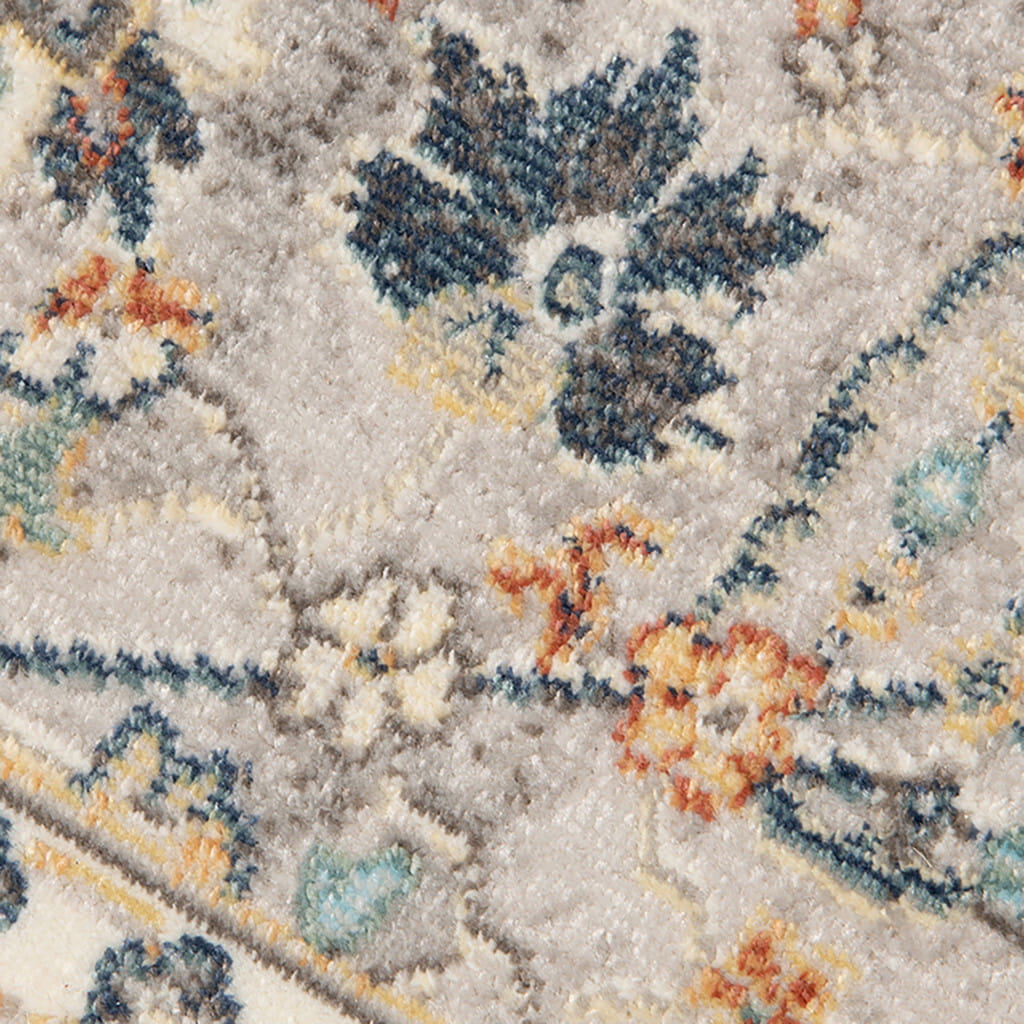 8' X 10' Blue and Orange Floral Stain Resistant Indoor Outdoor Area Rug