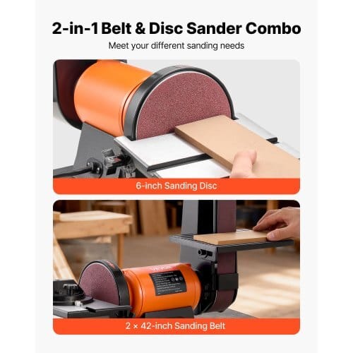 6" Disc Sander & 2" x 42" Belt Sander, 420W Professional Bench Belt Disc Sanders Combo with Multiple Angle Adjustments for DIY Woodworking, Furniture Refinishing, Knife Sharpening