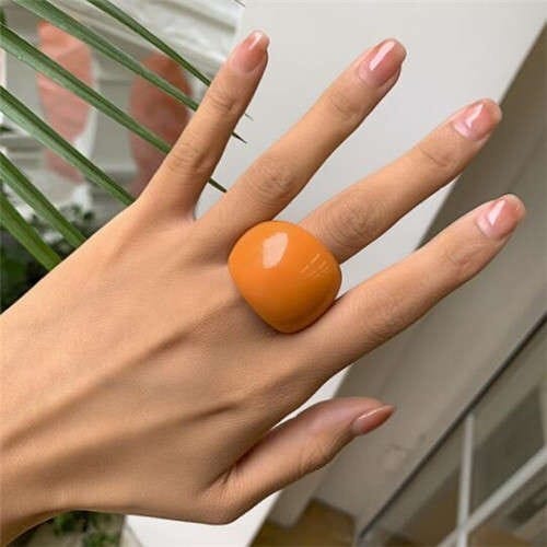 Candy Color Simple Design Fashion Style Women Costume Resin Ring - Orange