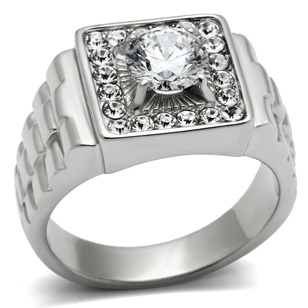 TK347 - High polished (no plating) Stainless Steel Ring with AAA Grade CZ in Clear