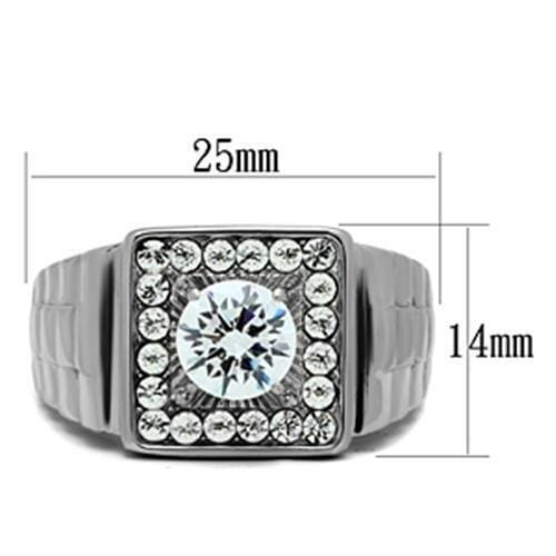 TK347 - High polished (no plating) Stainless Steel Ring with AAA Grade CZ in Clear