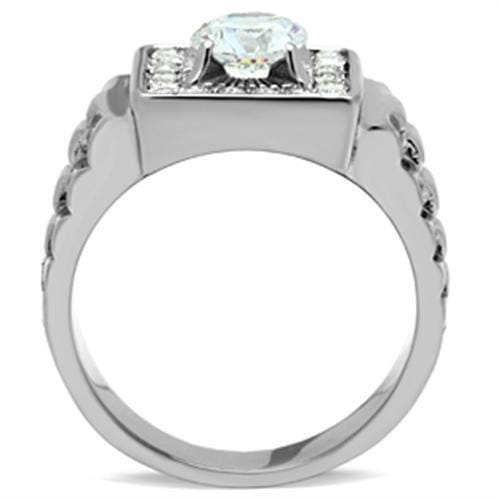TK347 - High polished (no plating) Stainless Steel Ring with AAA Grade CZ in Clear