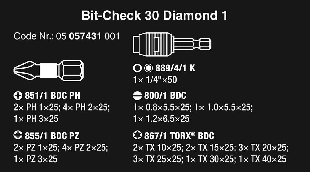 Wera Bit-Check with Diamond Coated Tips (30-Piece)
