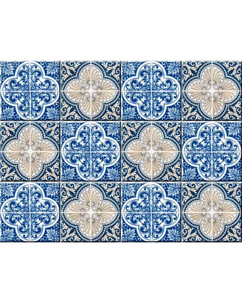 7" X 7" Blues and Crema Peel And Stick Removable Tiles
