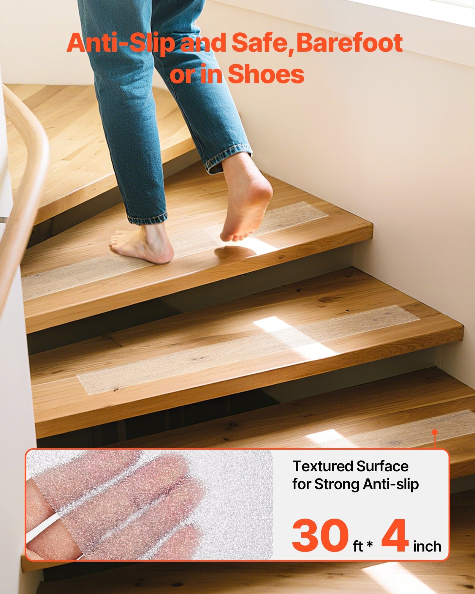 Anti-Slip Tape, 30 FT x 4 inch Transparent Non-Slip Grip Tape for Indoor & Outdoor Use, Ultra-Clear Non Skid Traction Treads for Bathrooms Boats Stairs Pools, Safe & Comfortable for Bare Feet