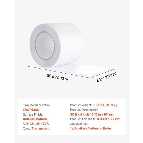 Anti-Slip Tape, 30 FT x 4 inch Transparent Non-Slip Grip Tape for Indoor & Outdoor Use, Ultra-Clear Non Skid Traction Treads for Bathrooms Boats Stairs Pools, Safe & Comfortable for Bare Feet