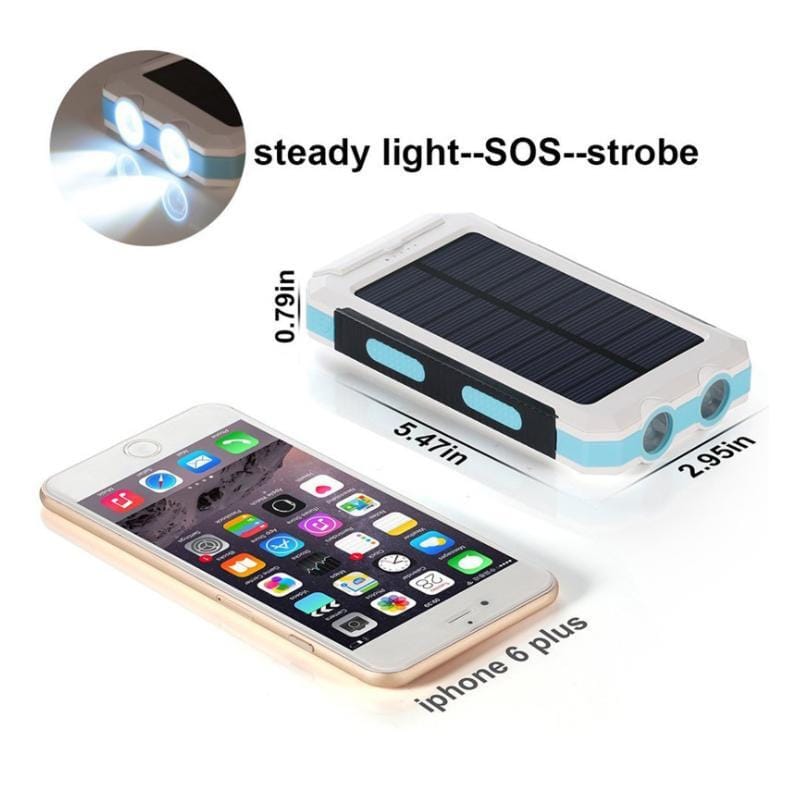 Color: BLUE - Jumbo Capacity 20,000 mAh Waterproof Solar Power Bank