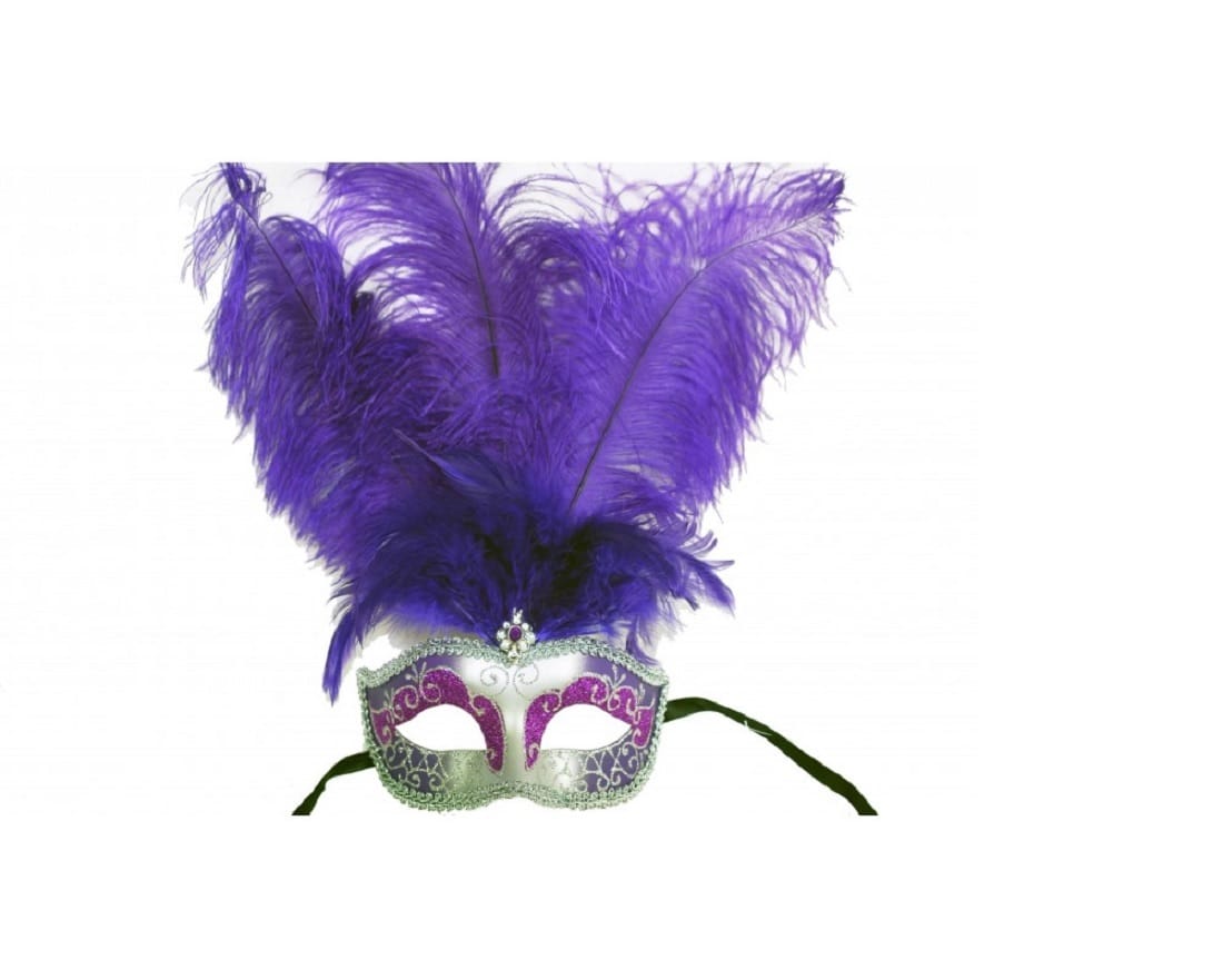 Kbw Women s Winter Wonderl and Middle Feathers Venetian Mask Purple and Silver