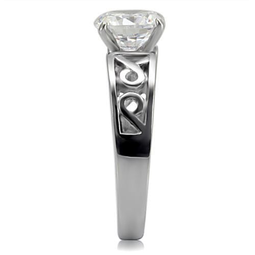 TK069 - High polished (no plating) Stainless Steel Ring with AAA Grade CZ in Clear
