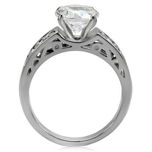 TK069 - High polished (no plating) Stainless Steel Ring with AAA Grade CZ in Clear