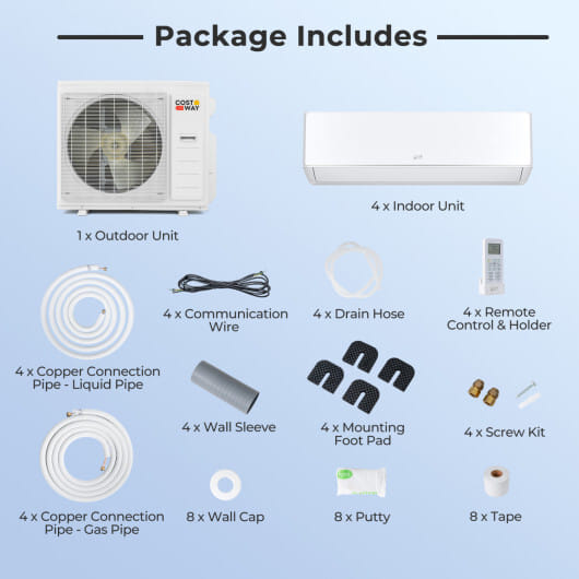 X-Pro 35000 BTU 4 Zone 22.5 SEER2 Mini Split AC with Heat Pump-9K + 9K + 9K + 12K - Color: White - Size: 9K + 9K + 9K + 12K