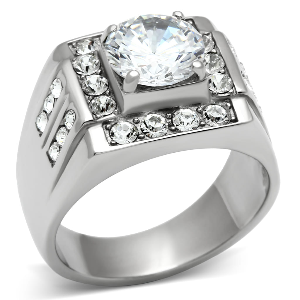 TK348 - High polished (no plating) Stainless Steel Ring with AAA Grade CZ in Clear