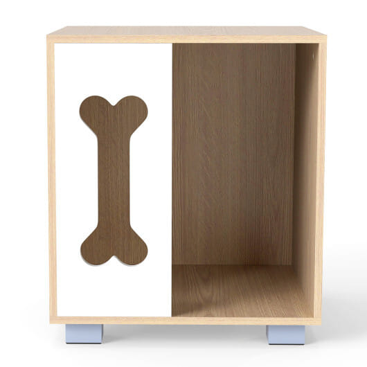 Cat Bed Side Table Wooden Cat Condo with Bone-shape Window and Thick Metal Legs-Natural - Color: Natural