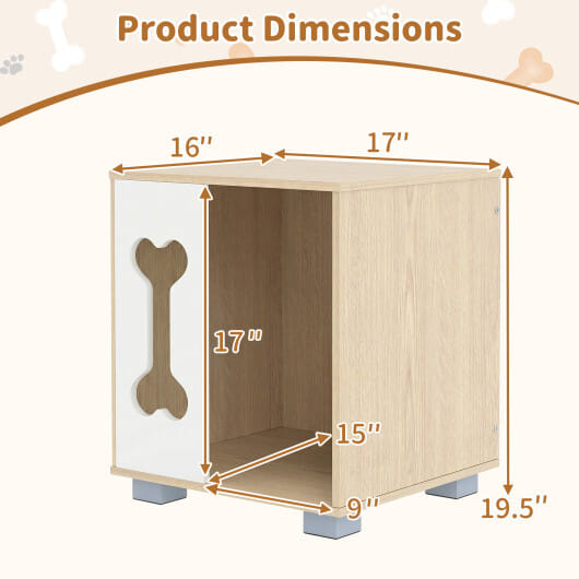Cat Bed Side Table Wooden Cat Condo with Bone-shape Window and Thick Metal Legs-Natural - Color: Natural