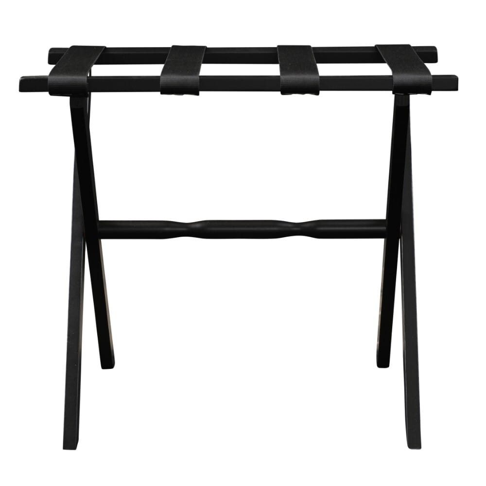 Hotel Black Finish Wood Folding Luggage Rack With Black Straps