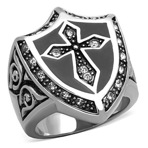 TK1349 - High polished (no plating) Stainless Steel Ring with Top Grade Crystal in Clear