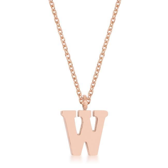 Elaina Rose Gold Stainless Steel W Initial Necklace