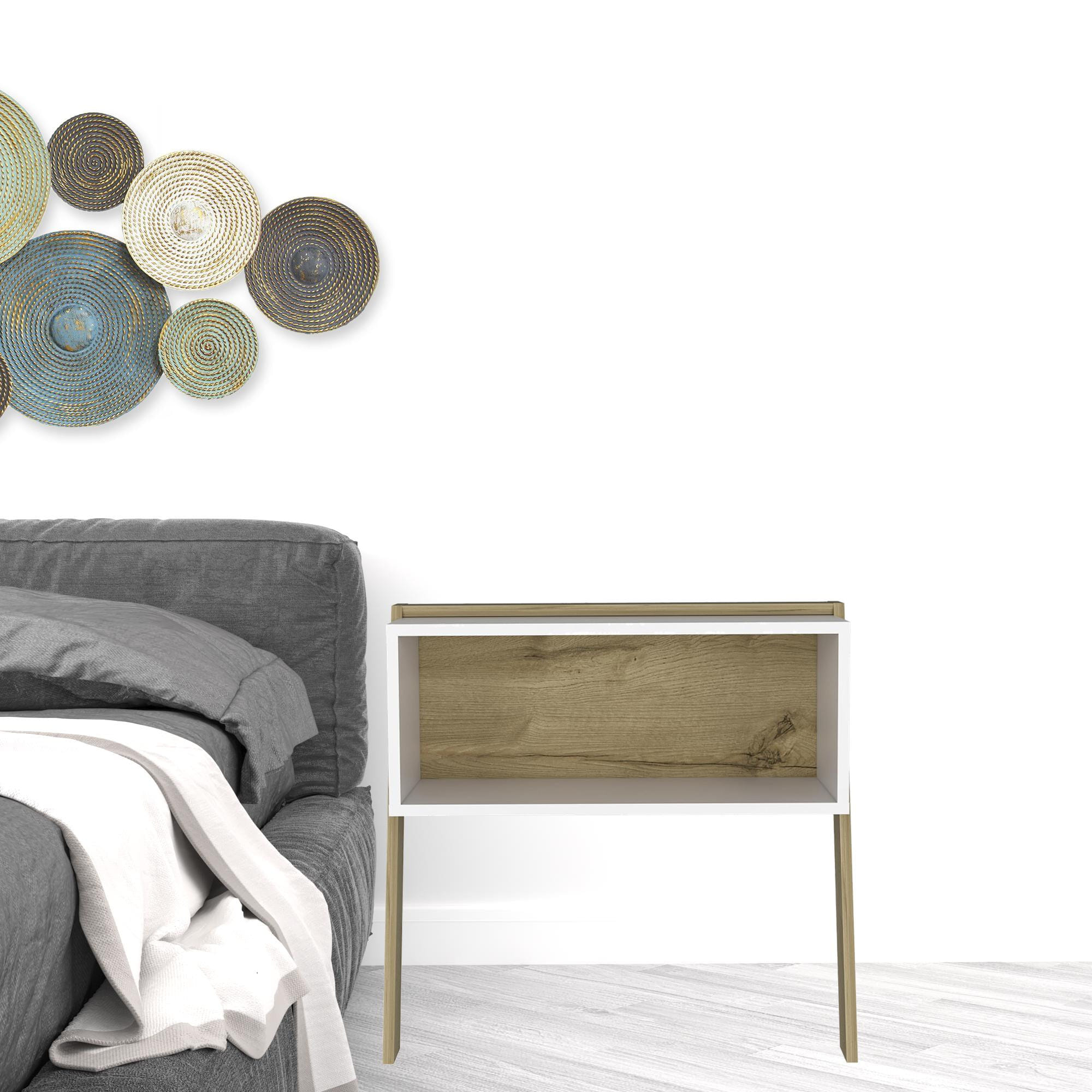 24" White and Oak Faux Wood Nightstand