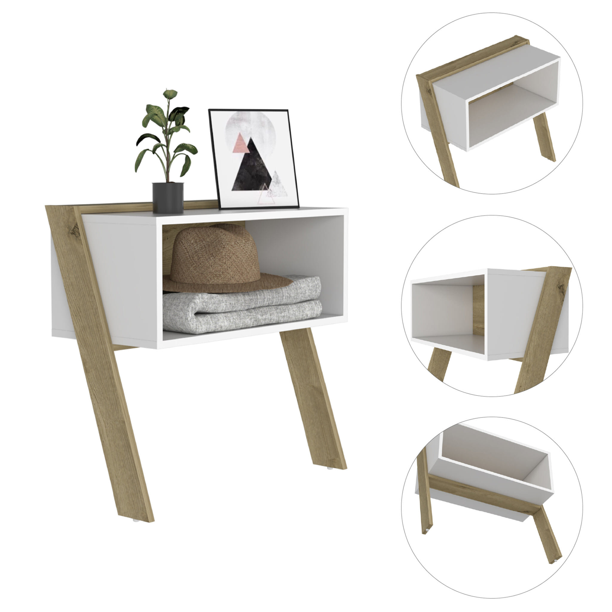 24" White and Oak Faux Wood Nightstand