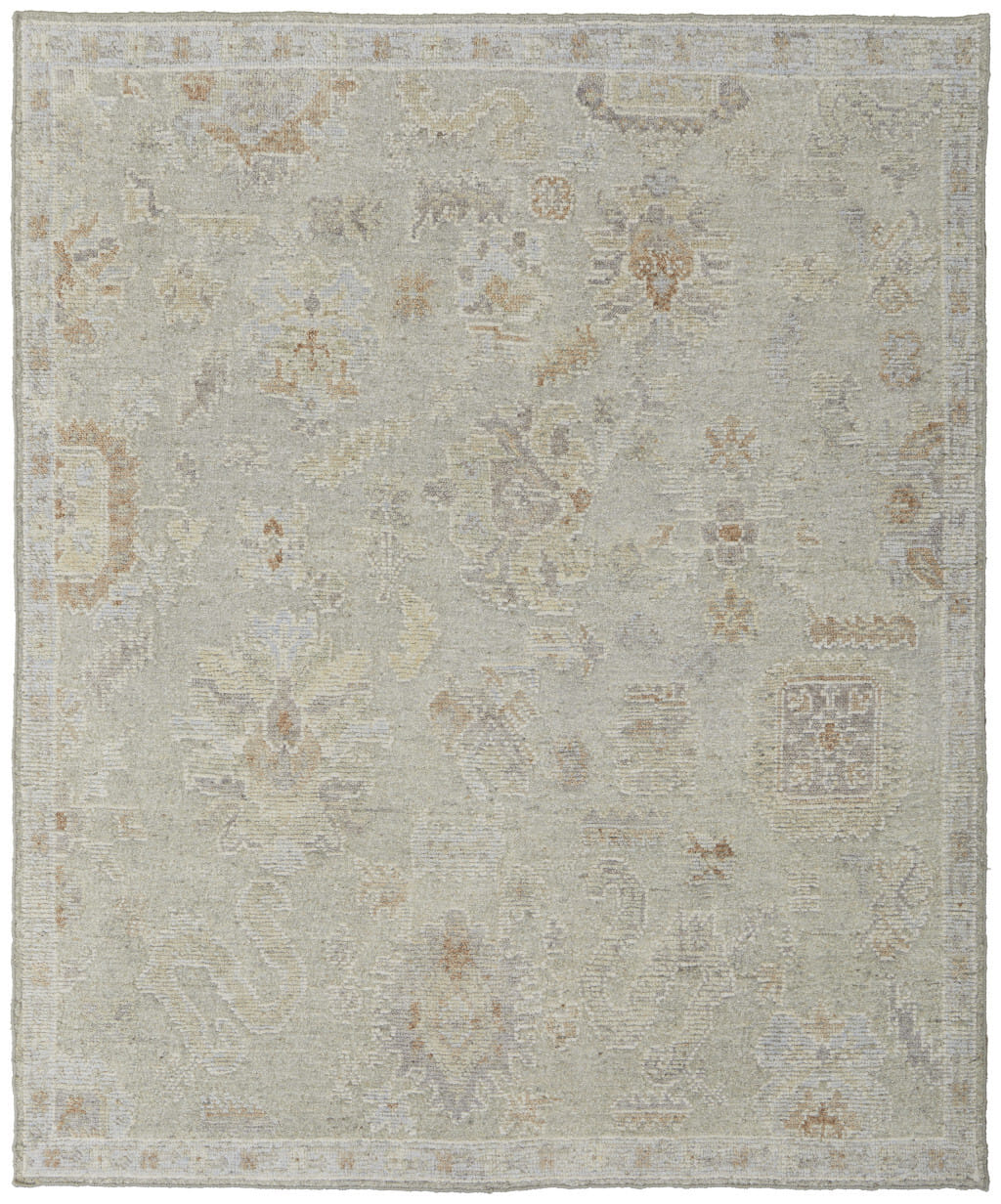9' X 13' Gray and Brown Wool Floral Hand Knotted Area Rug