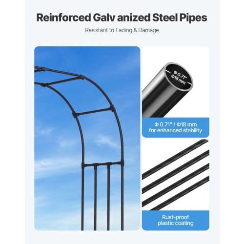 Garden Arbor, 94.5 (H) x 126 (W) x 15.8 (D) in Metal Archway, Sturdy Outdoor Trellis Arch with Stakes, Easy to Assemble, Pergola Arbor for Plant Climbing Yard Lawn Wedding Party Decoration