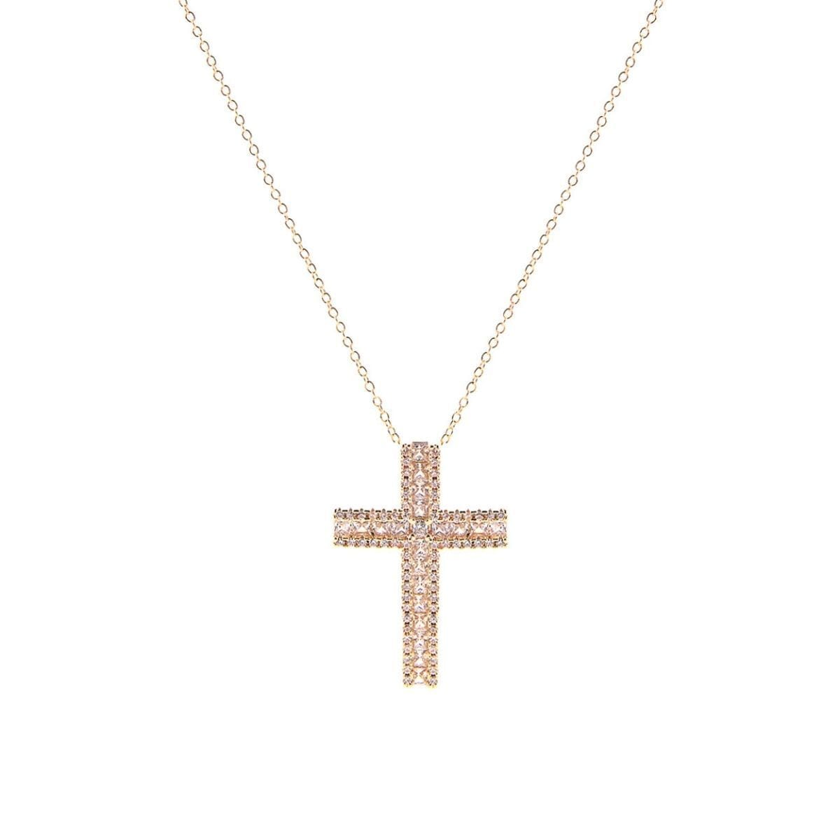 CZ Framed Cross Gold Necklace