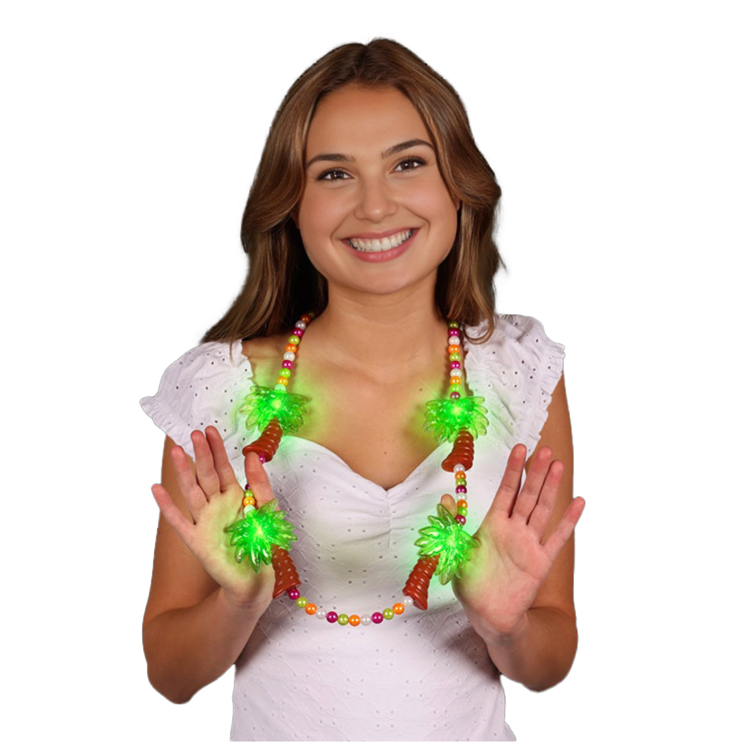 Light Up Beaded Huge Palm Trees Charms Necklace