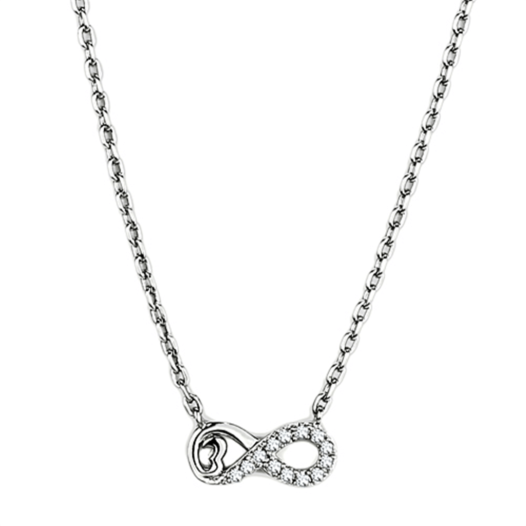 3W418 - Rhodium Brass Necklace with AAA Grade CZ in Clear