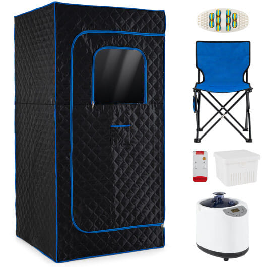 Portable Steam Sauna Box with 3L/1200W Fast-Heat Steamer and 15-Level Temperature-Blue - Color: Blue