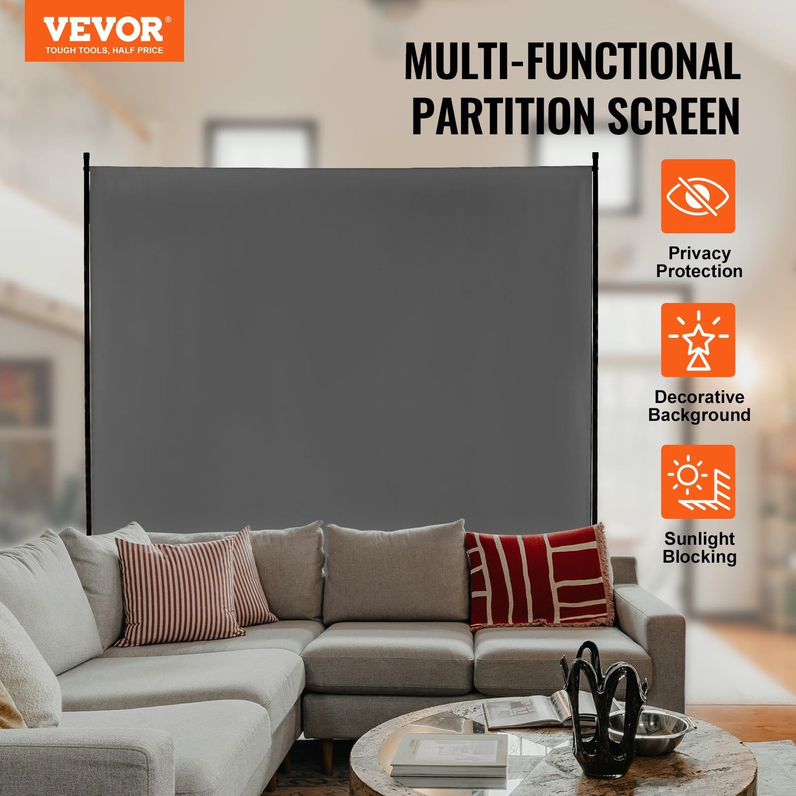 Room Divider, Single Panel Room Divider, 6FT Privacy Screen Indoor, Partition Divider for Room Separation, Freestanding Room Divider Panel for Office, Bedroom, Grey