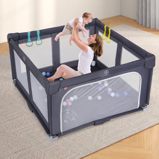 Large Baby Playpen BPA-Free Foldable Toddlers Safety Fence Play Yard-Dark Grey - Color: Dark Gray