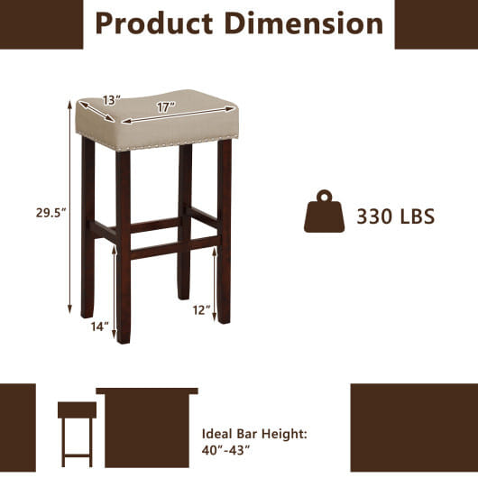 2 Set of 29 Inch Height Upholstered Bar Stool with Solid Rubber Wood Legs and Footrest-Beige - Color: Beige