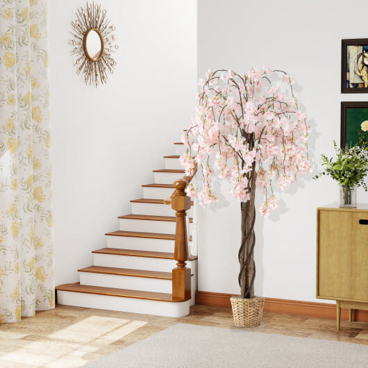 Costway 5.5 FT Tall Artificial Cherry Blossom Tree with White Flowers 1 Pack