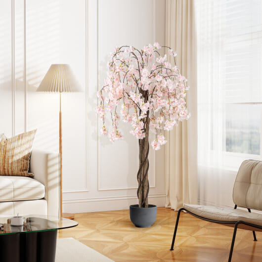 Costway 5.5 FT Tall Artificial Cherry Blossom Tree with White Flowers 1 Pack