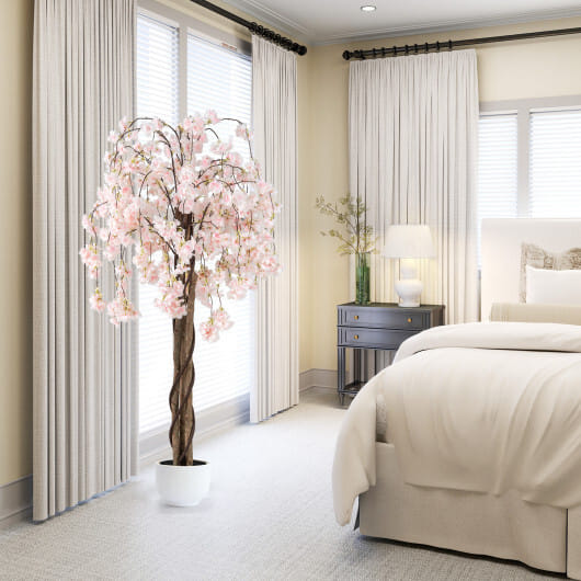 Costway 5.5 FT Tall Artificial Cherry Blossom Tree with White Flowers 1 Pack