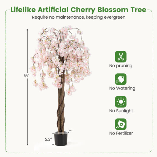 Costway 5.5 FT Tall Artificial Cherry Blossom Tree with White Flowers 1 Pack