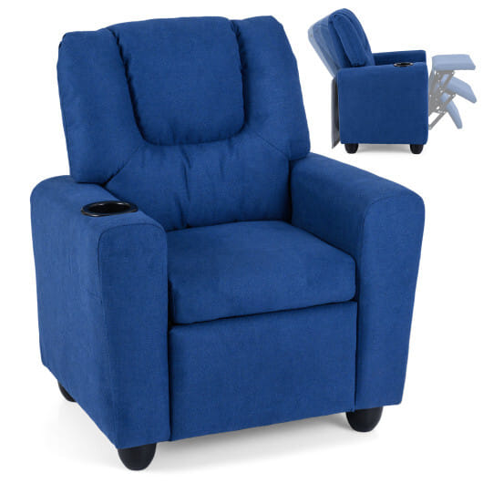 Costway Kids Recliner Chair Push Back Toddler Reclining Armchair with Cup Holder-Blue - Color: Blue