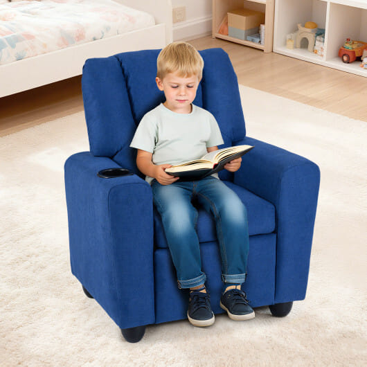 Costway Kids Recliner Chair Push Back Toddler Reclining Armchair with Cup Holder-Blue - Color: Blue